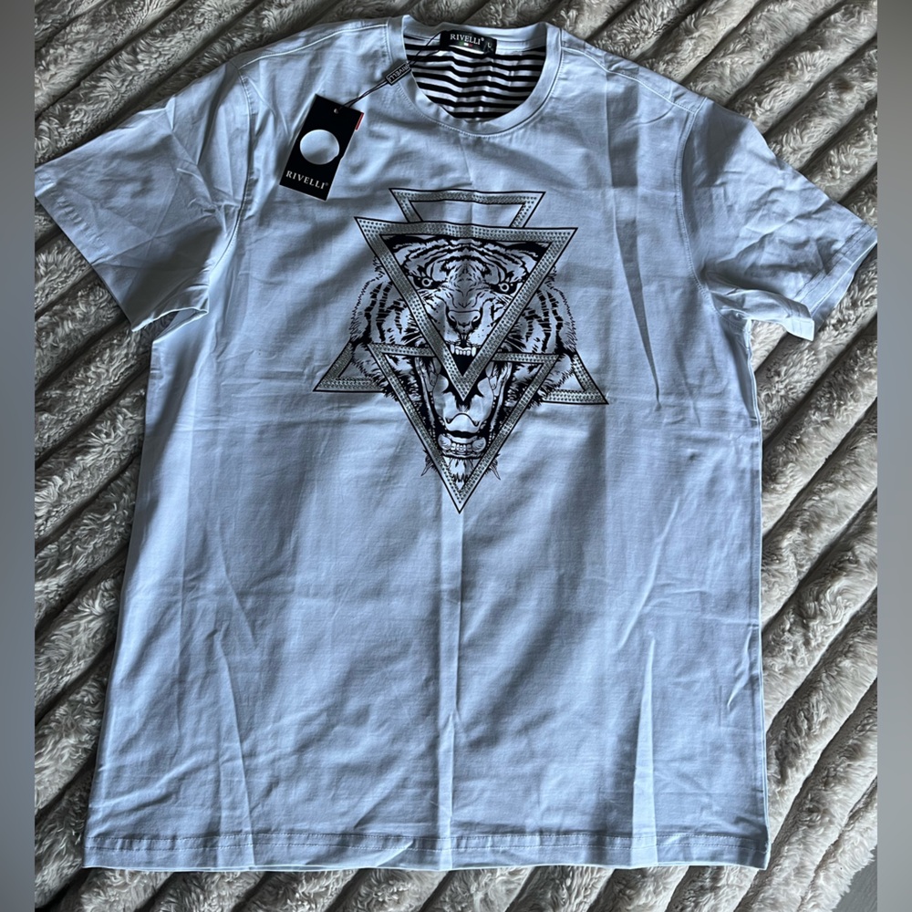 NWT Rivelli Men's White Tiger Graphic T-Shirt L